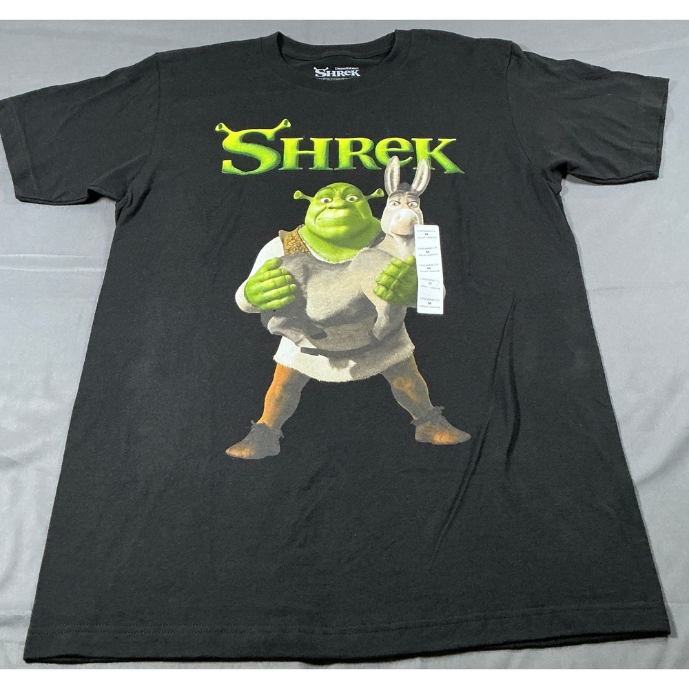 DreamWorks Shrek and Donkey Graphic T-Shirt Mens Medium Black TSM05EKSHR NEW